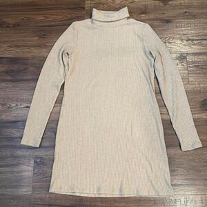 Aritzia Babaton Cream Tan Turtleneck Mini Sweater Dress Long‎ Sleeves Ribbed